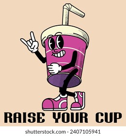 Diseño de personajes de la copa con eslóganes levanta la taza