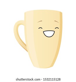 Cup character. Kawaii corn girl smiling. Vector isolated on white background for animation. Happy smiling cup