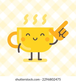 Cup character pointing finger at. Funny character. Vector Illustration