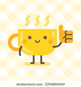 Cup character showing thumbs up and smiling. Funny character. Vector Illustration