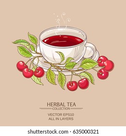 cup of cherry tea  on color background