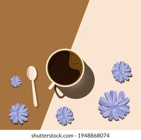 A cup of chicory root drink on a dark background. A useful alternative to coffee that does not raise blood pressure, contains inulin.