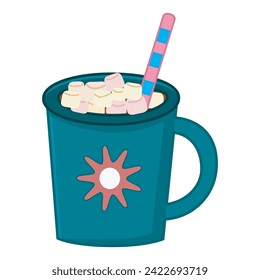 Cup of chocolate and marshmallow vector