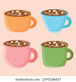 Cup of chocolate marshmallows vector illustration. Sweet drinks. Chocolate hot cocoa mixed with marshmallows.