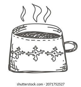  cup with Christmas ornament hand drawn with tea, coffee, drink.