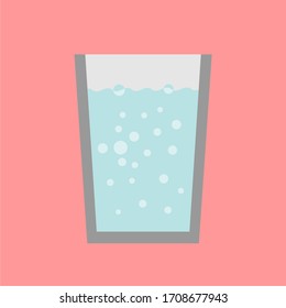 A cup of clear soft dring with a pink background