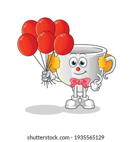 Becher Clown mit Ballons Vektor. Zeichentrickfigur