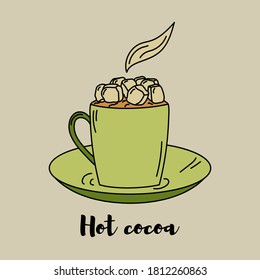 A cup of cocoa. Colored vector illustration in doodle style.