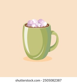Cup of cocoa with marshmallows. Vector cartoon background illustration for bar or cafe.