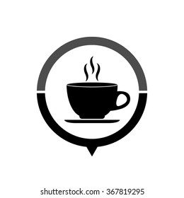 Cup Of Cofee - Black Vector Icon; Map Pointer;  Message Bubble