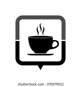 Cup of cofee - black vector icon; map pointer;  message bubble