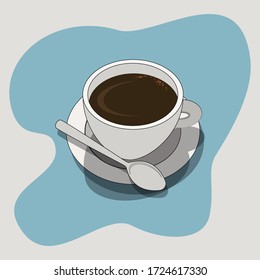 A cup of cofee with spoon and small plate vector illustration