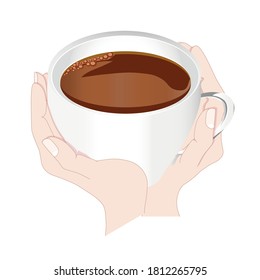 Cup of cofee in two hands drawn sketch art design elements colorful hand stock vector illustration for web, for print, for product design, for packing design