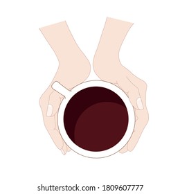Taza de café en dos manos vista superior boceto dibujado a mano elementos de diseño de arte colorido ilustración vectorial para web, para impresión