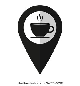 Cup of cofee - vector icon;  black map pointer