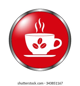 Cup of cofee - vector icon on the  red button