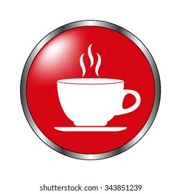 Cup of cofee - vector icon on the  red button