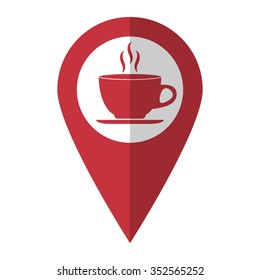 Cup of cofee - vector icon; red map  pointer