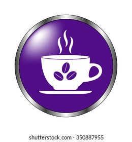 Cup of cofee - vector icon; violet button