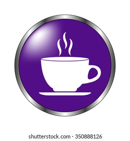 Cup of cofee - vector icon; violet button