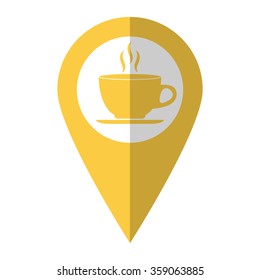 Cup of cofee - vector icon;  yellow map pointer