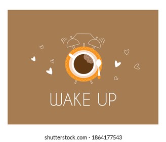 Cup of coffe, coffee neapolitan, good morning, wake up, coffee break. Drink, Breakfast cartoon concept. Good mood, energy drink. Flat vector illustration, isolated objects.