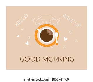 Cup of coffe, coffee neapolitan, good morning, wake up, coffee break. Drink, Breakfast cartoon concept. Good mood, energy drink. Flat vector illustration, isolated objects.