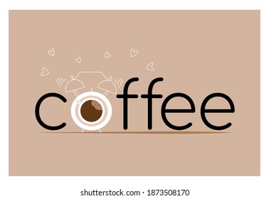 Copa de café, café napolitano, buenos días, despierto, descanso para el café. Bebida, concepto de dibujos animados para el desayuno. Buen humor, bebida energética. Ilustración vectorial plana, objetos aislados.