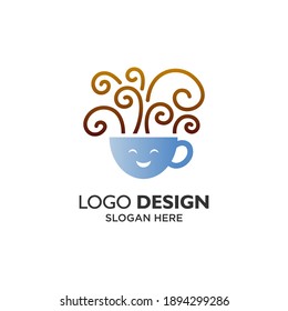 una taza de café y una cara para el diseño del logo de café y bebida