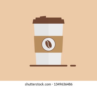 Cup of coffe hot drink in paper cup on brown background in trendy flat style. EPS 10