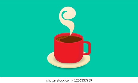 Cup Of Coffe Icon Vector Illustration With Flat Style Design.   