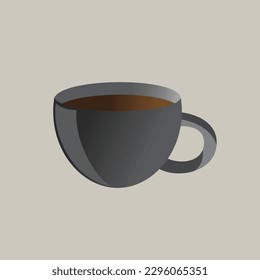 Cup of Coffe or tea icon vector illustration with flat style design. Black cup coffee or tea isolated on grey bacground 