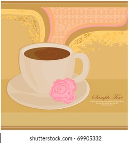 Cup of coffee with abstract design elements.