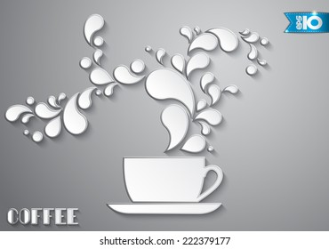 Cup of coffee with abstract drops of paper