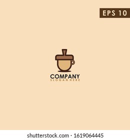 Cup Coffee Of Acorn Logo Design Vector Template. Modern Design. Vector Illustration.