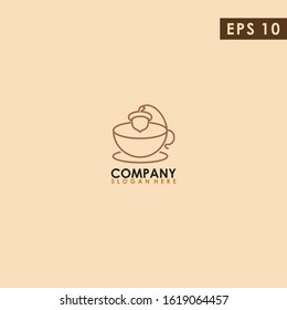Cup Coffee Of Acorn Logo Design Vector Template. Modern Design. Vector Illustration.