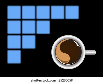 Cup with  coffee against the  black background