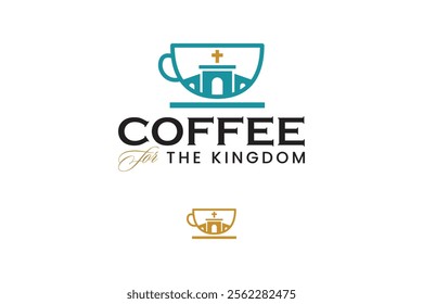 cup coffee with ancient church fort modern logo design. minimalist chapel, temple building with cup of coffee shape logo design set. for restaurant, cafe, eatery business company 