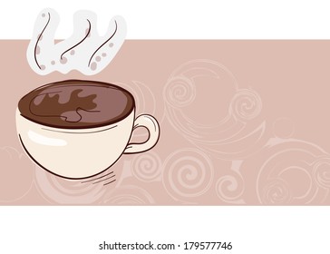 Cup of coffee or another hot drink. Vector illustration with place for text.