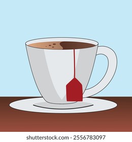 cup of coffee with a coffee bag