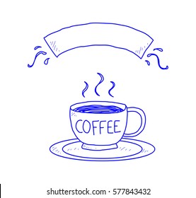 a cup of coffee with banner doodle