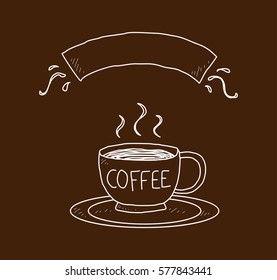 a cup of coffee with banner doodle
