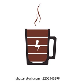 Cup Of Coffee, Battery Energy Level, Charge Of Cheerful. Vector Illustration. Battery Level, Coffee Like Energy Power, Morning Taste, Drink Charge, Business Daily Need, Cappuccino Break