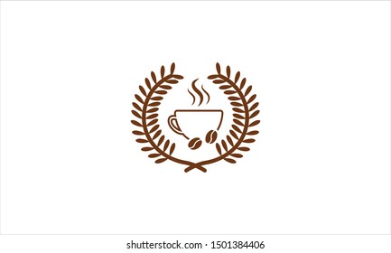 Cup of coffee and bean between wreath
