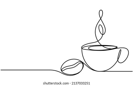 Cup of coffee and coffee bean. Hot. Aroma of coffee
Continuous line drawing. Sketch