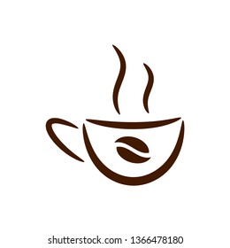 Cup of coffee with coffee bean isolated on white background. Vector illustration.