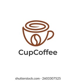 Cup coffee bean logo design vector. Coffee bean with cup, suitable for coffee shop store logo or product brand identity.