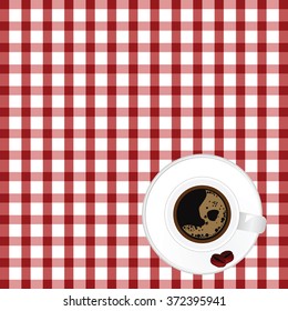 cup of coffee with bean on tablecloth illustration in colorful
