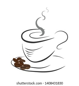 Cup of coffee and coffee beans.