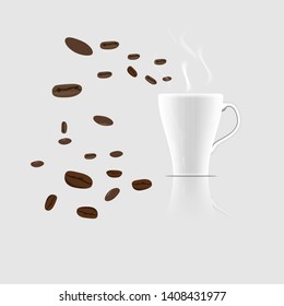 Cup of coffee and coffee beans.